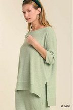 Light Sage Boatneck Ribbed Knit Top