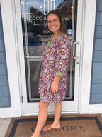 Plum Floral Print Contrast Trim Tiered Boho Dress