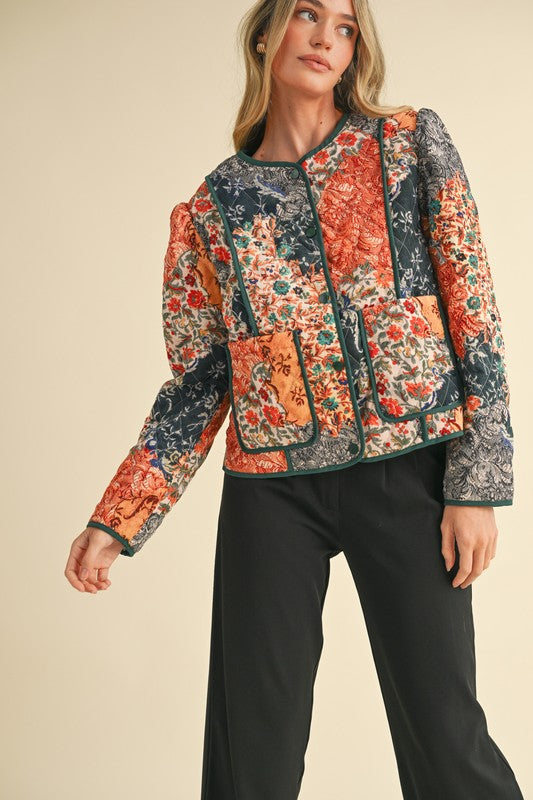 Navy Patchwork Quilted Jacket SHOPS OR PICKUP FROM COCO 10/21/25