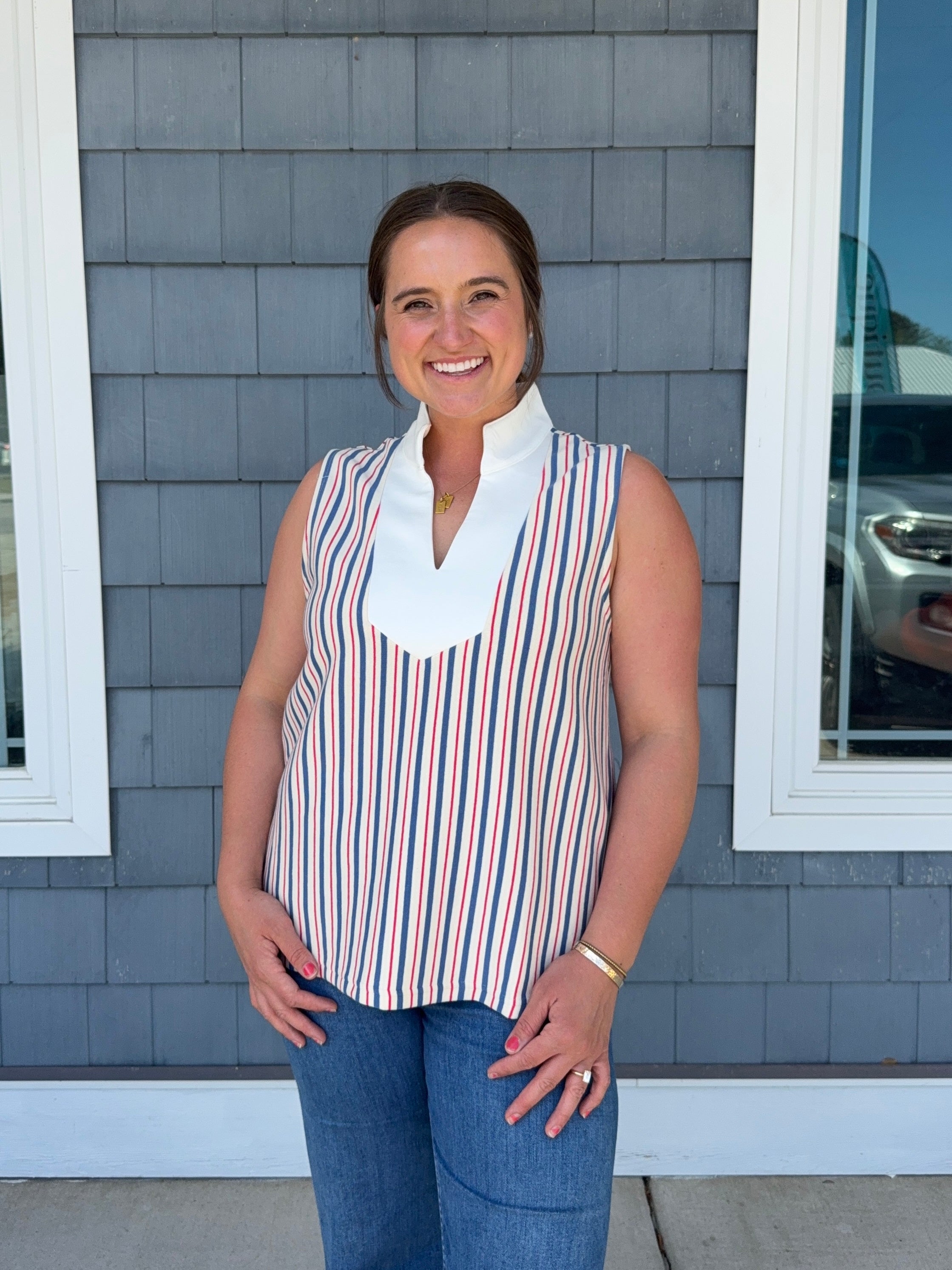 Striped Sleeveless Knit Top