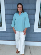 Seafoam Ruffled Neck Blouse