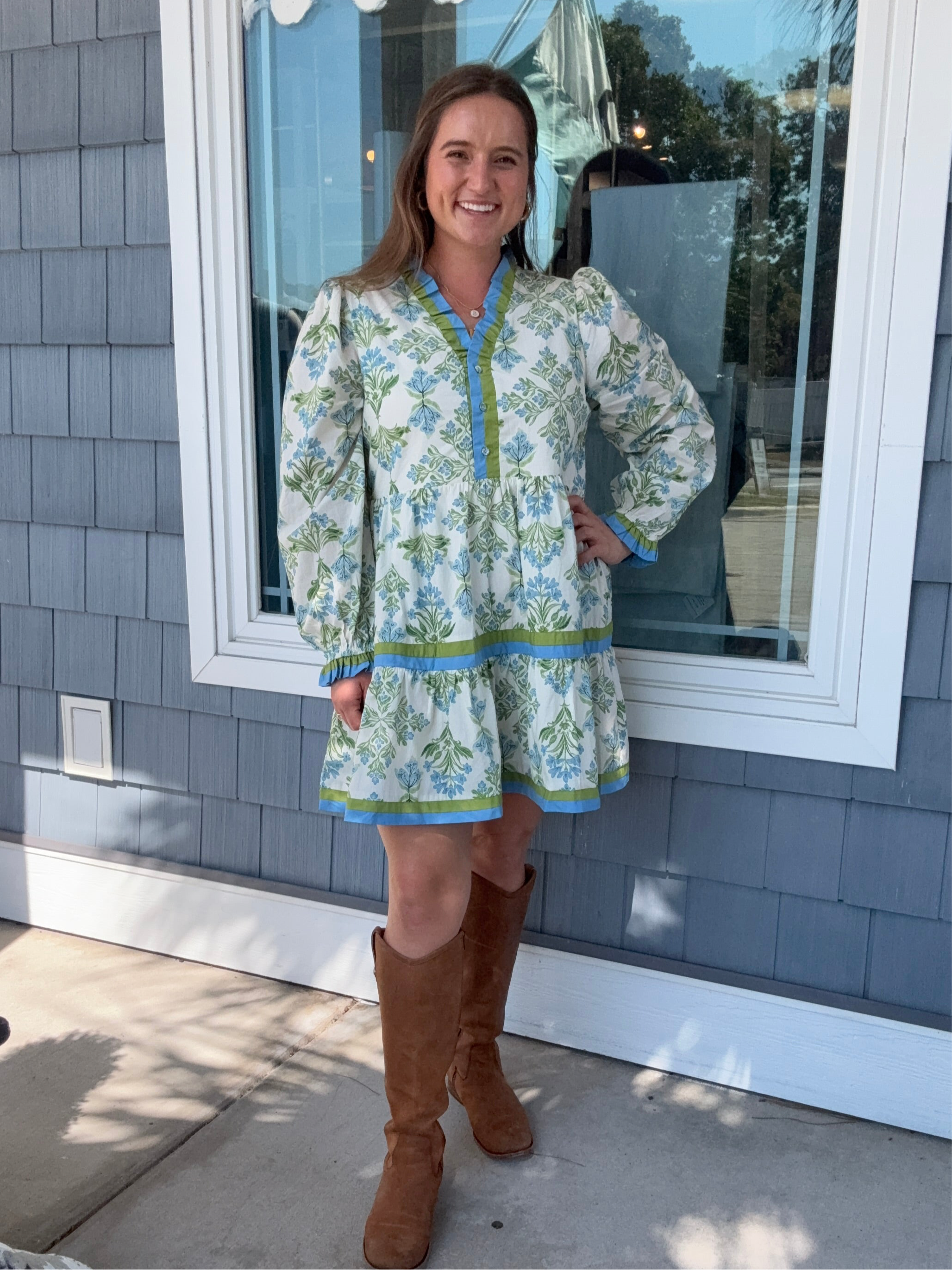 Blue Ruffle Floral Tiered Dress