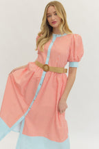 Orange & Blue Stripe Midi Dress w/ Belt