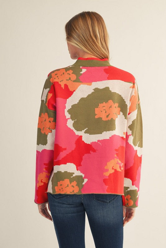 Olive Drop Shoulder Floral Sweater