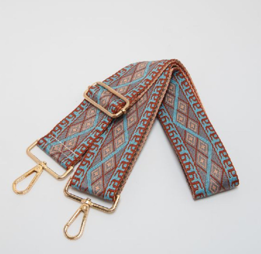 Geometric Woven Clay/Aqua Adjustable Bag Strap