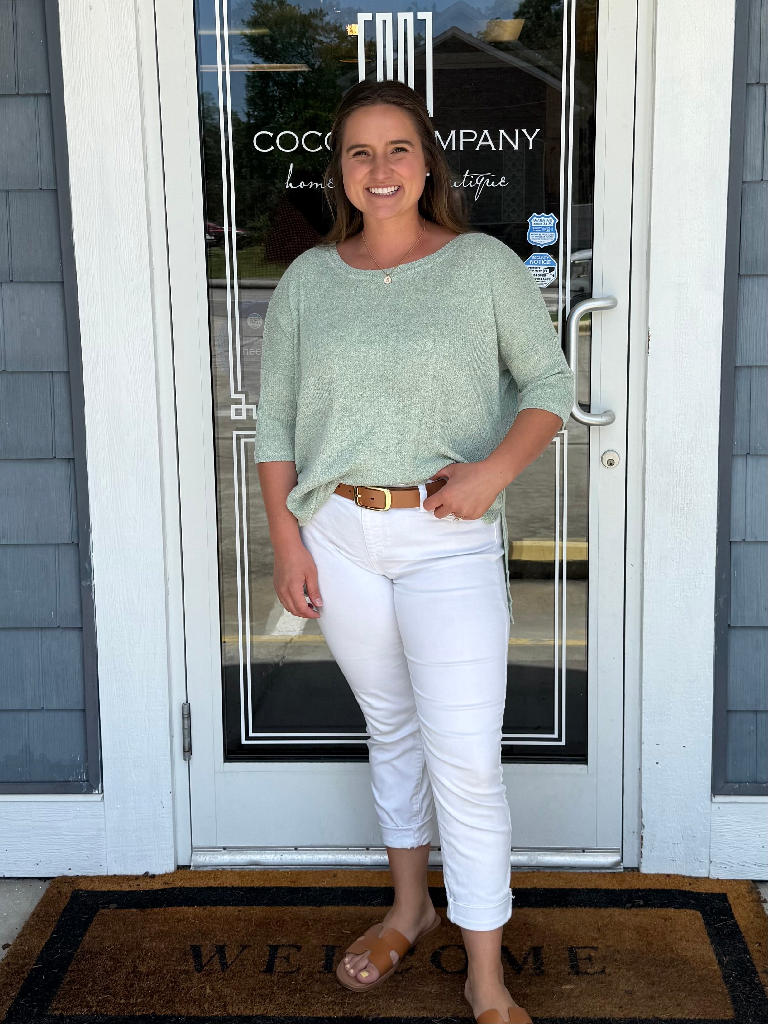 Light Sage Boatneck Ribbed Knit Top