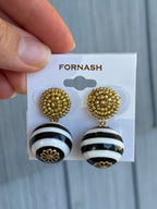 Black & White Stripe Beaded Earrings