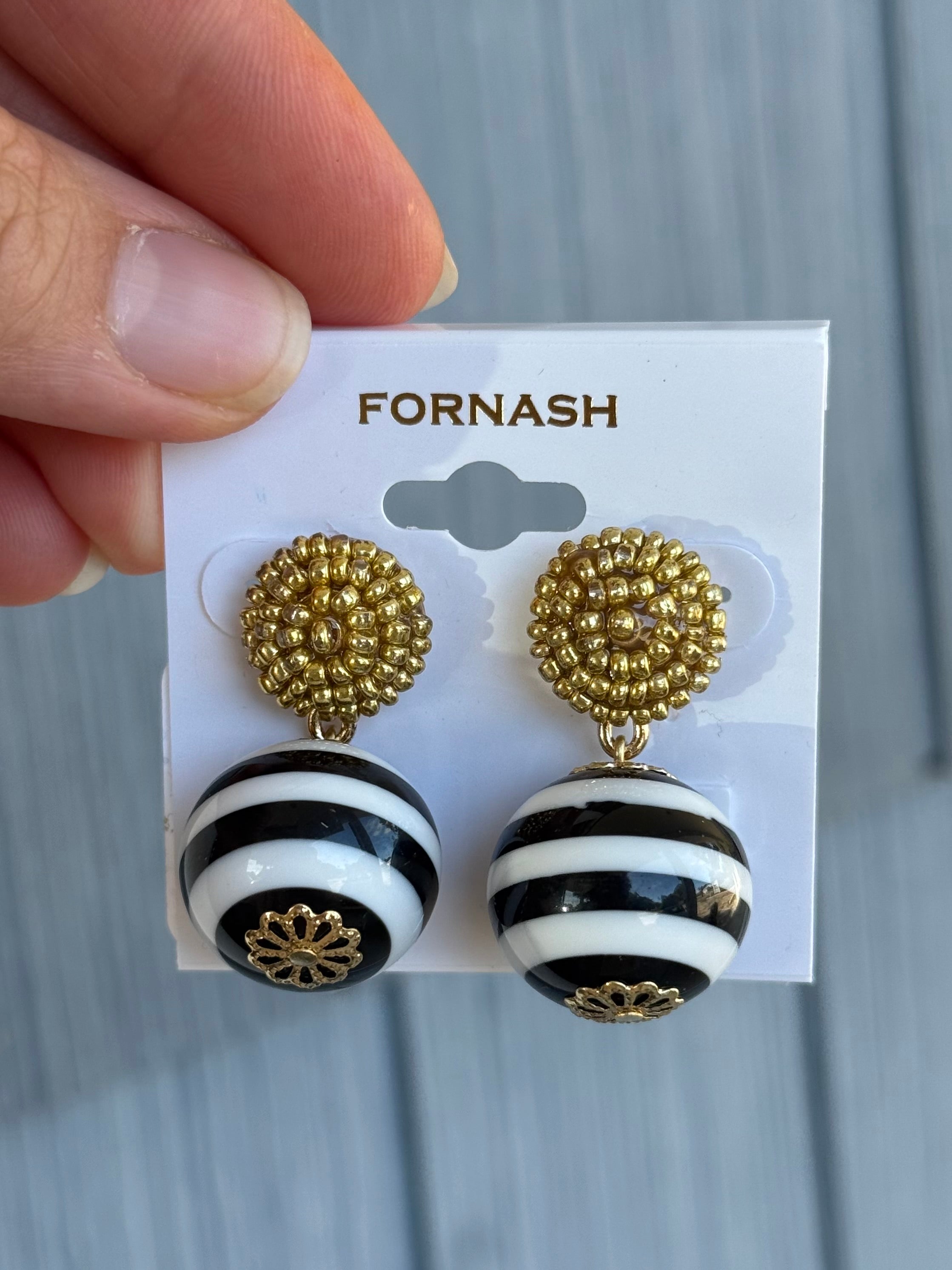 Black & White Stripe Beaded Earrings