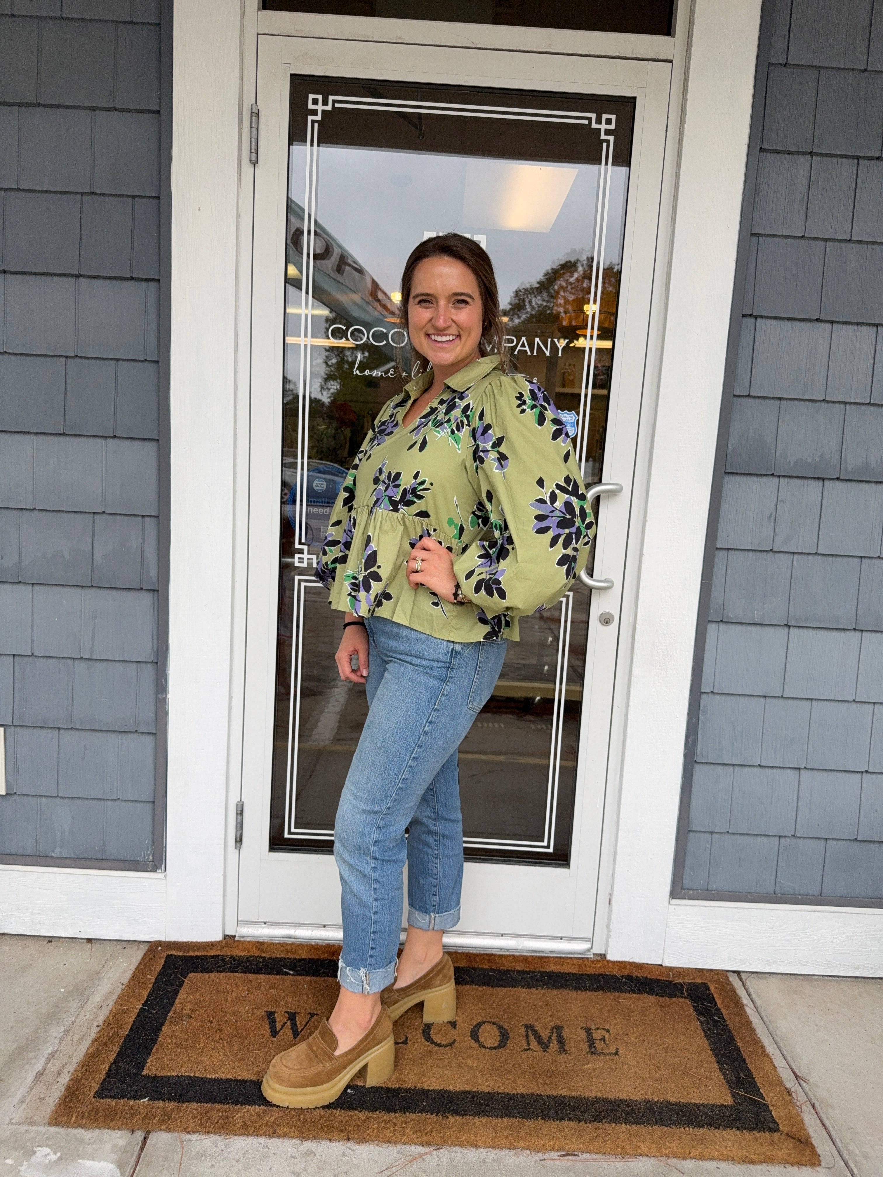 Olive Floral Peplum Top