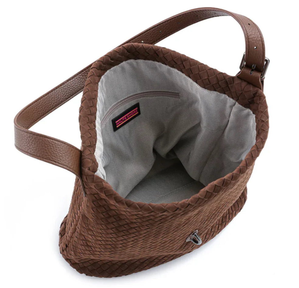 Sandy Woven Suede Chocolate Handbag
