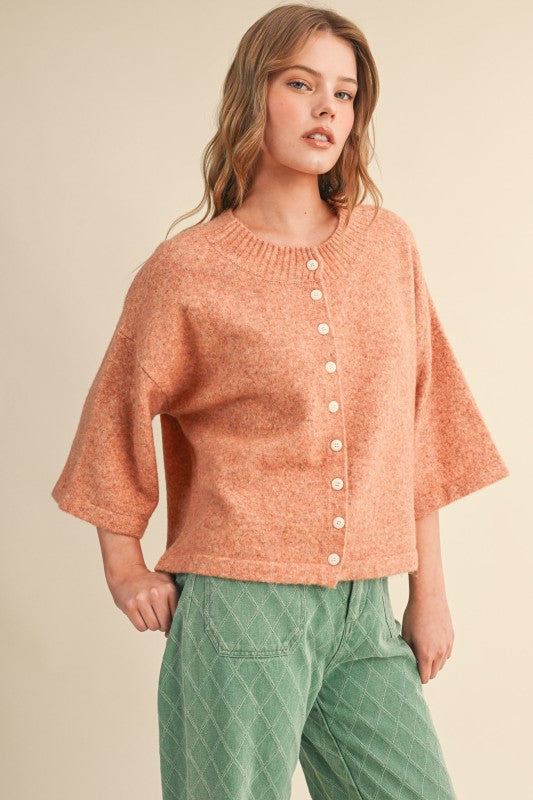 Rust Lemon Button Up Elbow Sweater Cardigan