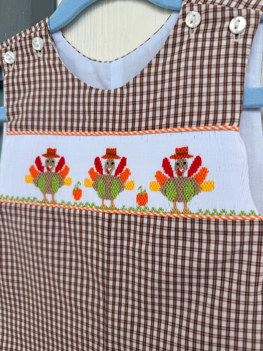 Brown & White Turkey Smocked Jon Jon, Lulu Bebe