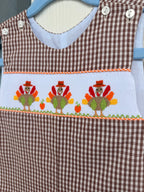 Brown & White Turkey Smocked Jon Jon, Lulu Bebe