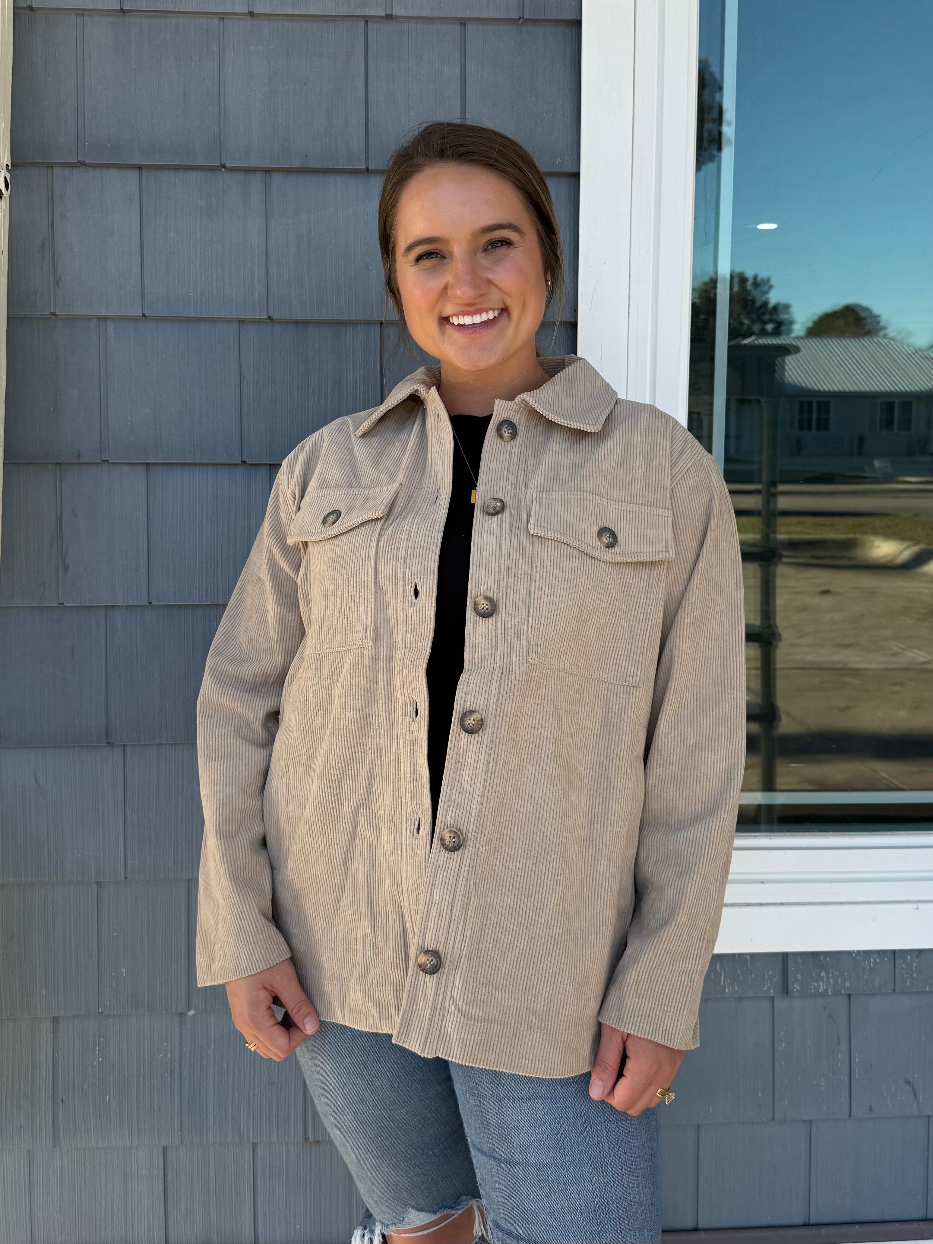 Cream Corduroy Button Up Shacket