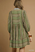 Olive Aztec Babydoll Dress SHIPS OR PICKUK FROM COCO 10/10/25