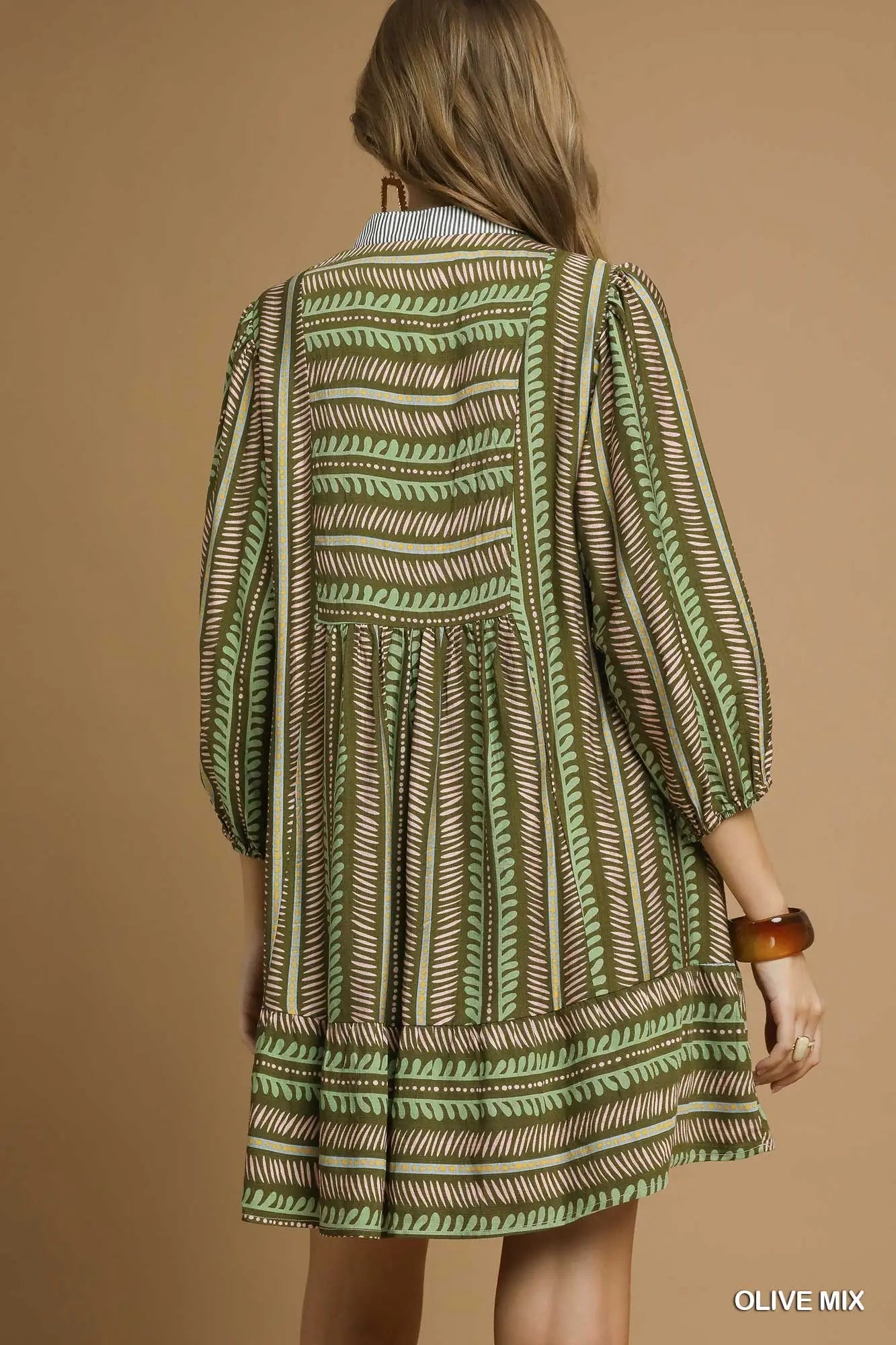 Olive Aztec Babydoll Dress SHIPS OR PICKUK FROM COCO 10/10/25