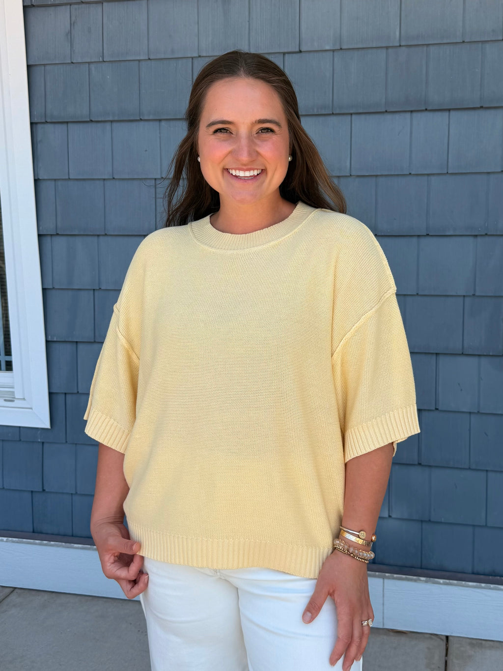 Yellow Oversize Cut Sweater Top with Raw Edge