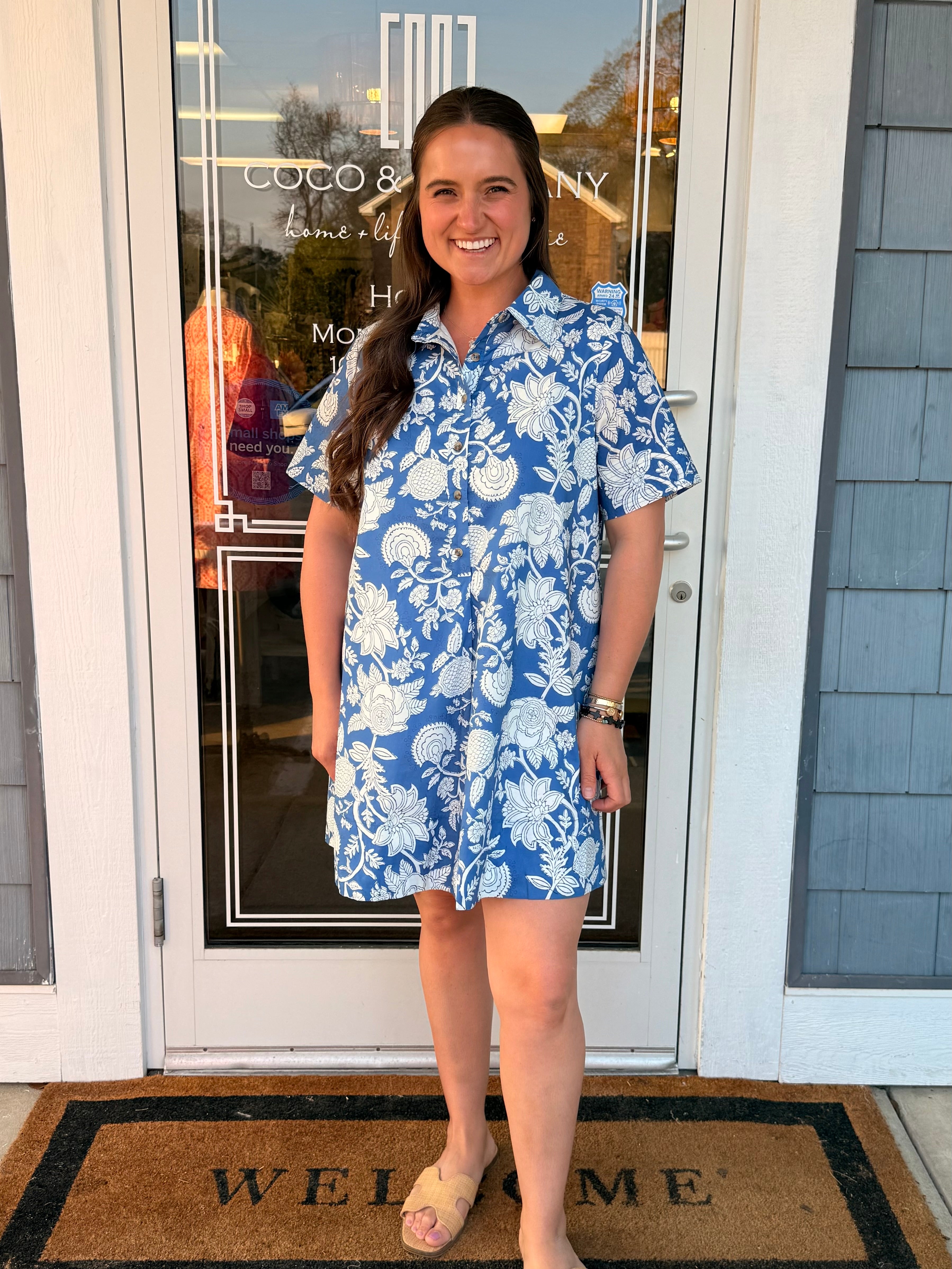 French Blue SS Collar Button Down Dress