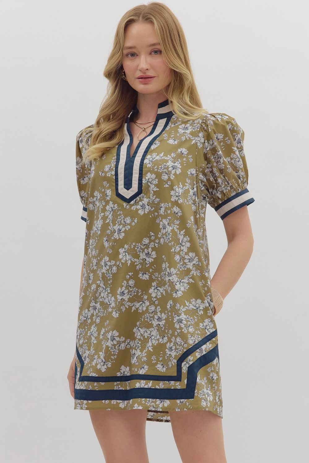 Olive Floral Print Mini Dress