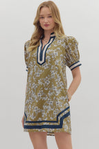 Olive Floral Print Mini Dress