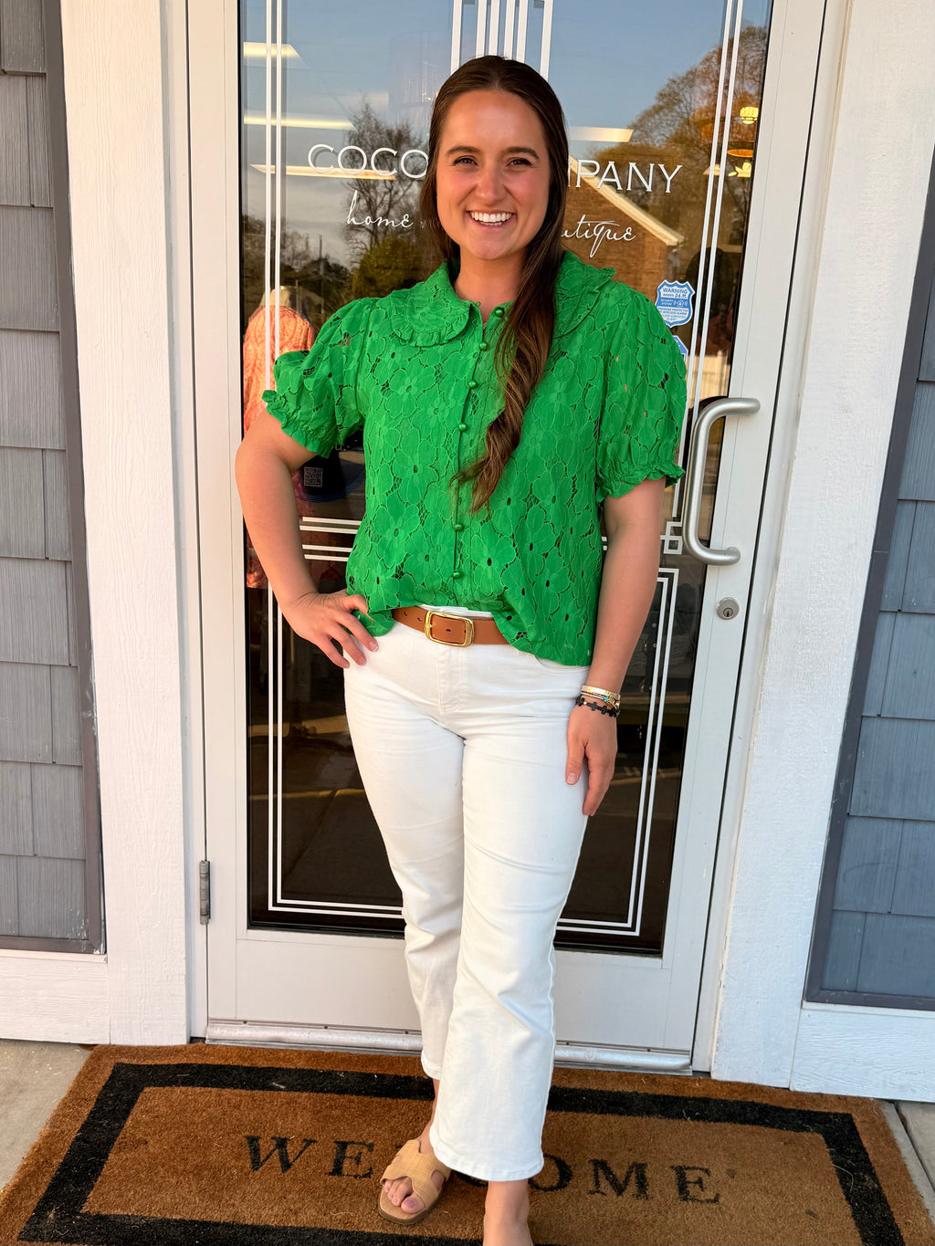 Kelly Green Peter Pan Collar Lace Top