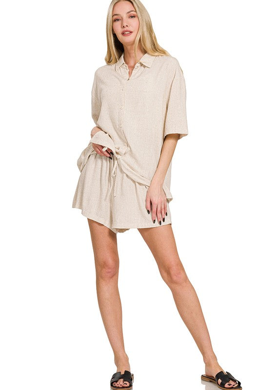 Linen Short Sleeve Shirt & Pants Set