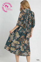 Teal Boho Tiered Midi Dress