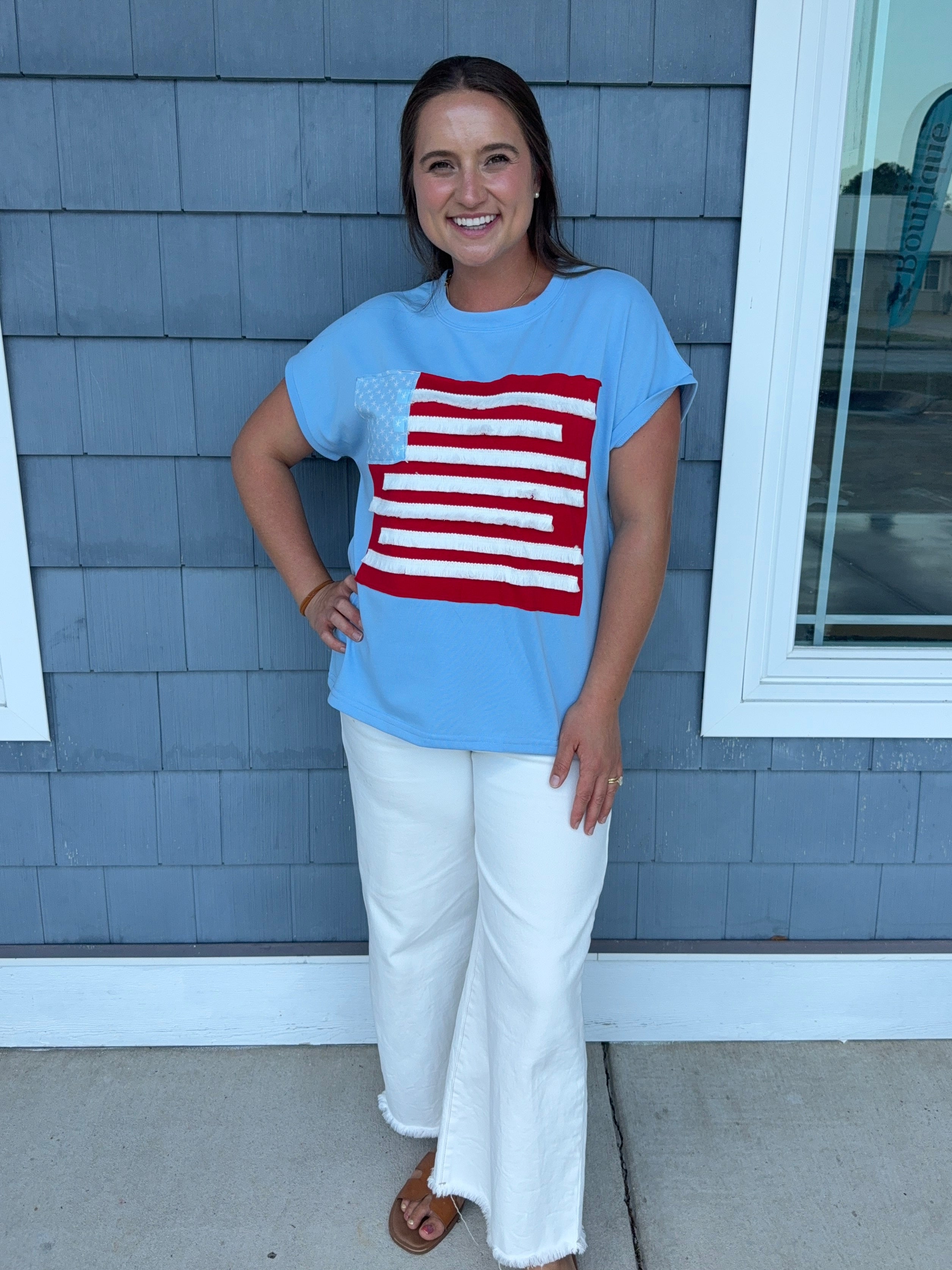 Blue USA Flag Textured Shirt