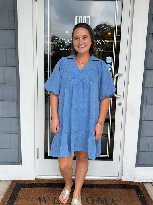 Blue Babydoll Mineral Wash Dress