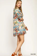 Blue Border Print Mini Dress