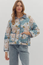 Blue Floral Quilted Jacket SHIPS OR PICKUP FROM COCO 11/6/25