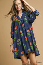 Navy Floral Fall Dress