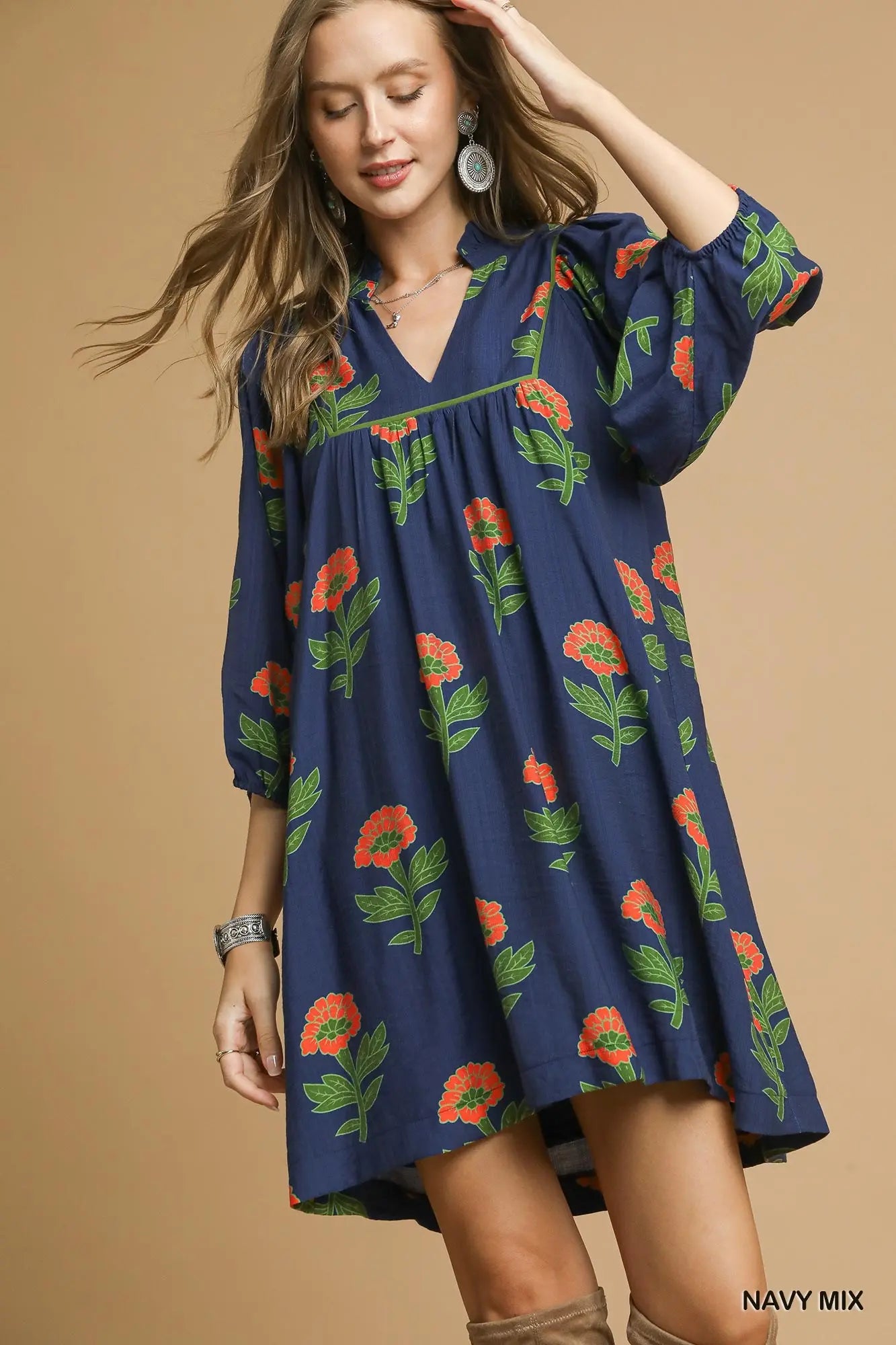 Navy Floral Fall Dress