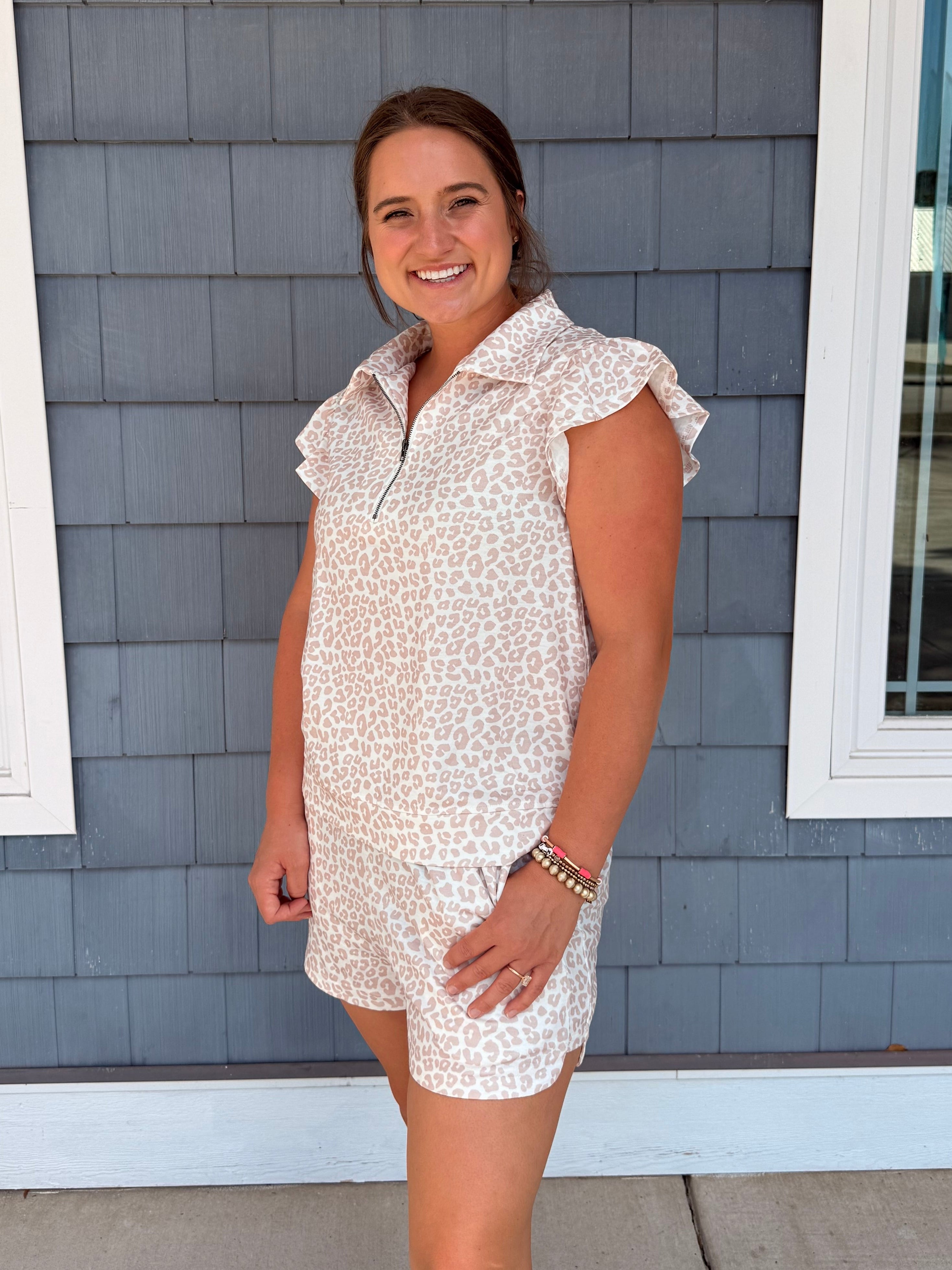 Neutral Cheetah Ruffle Sleeve Set
