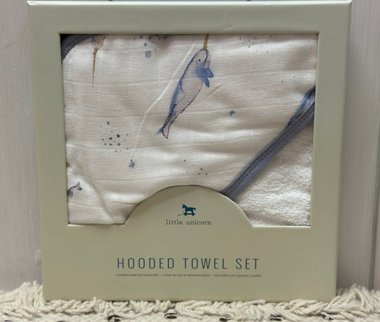 Narwhal Cotton Hooded Towel & Wash Cloth Set