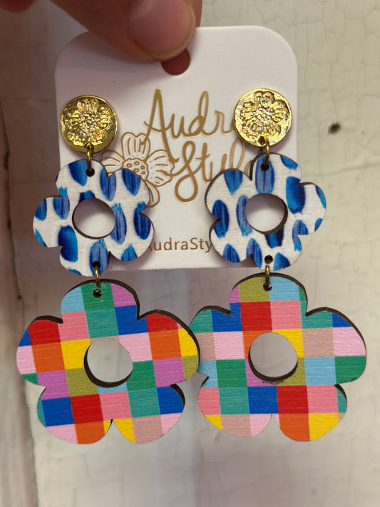 Flora - Navy Dash Rainbow Pixel Earrings