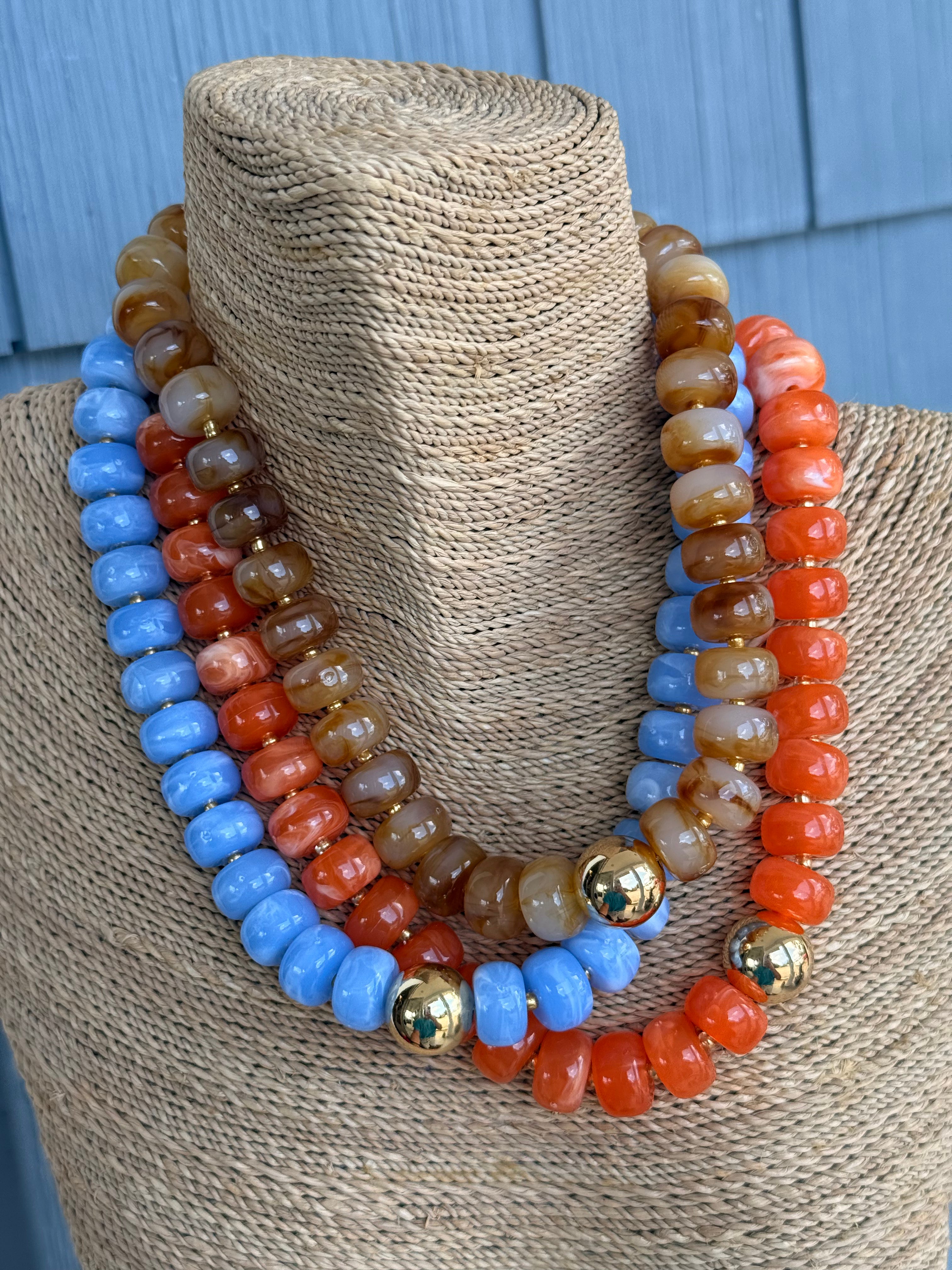 Blue & Gold Beaded Necklace