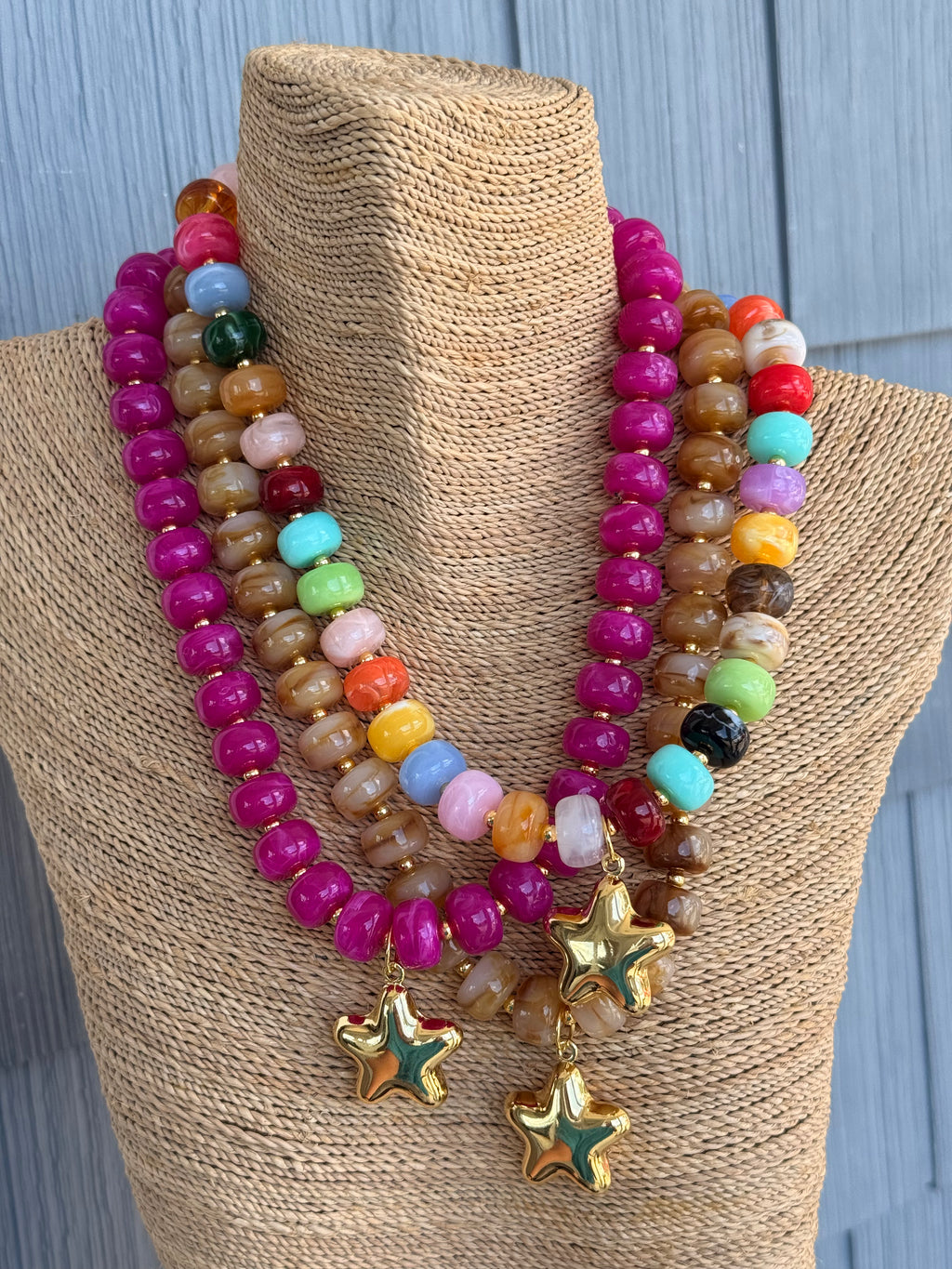 Brown Beaded Chunky Star Necklace