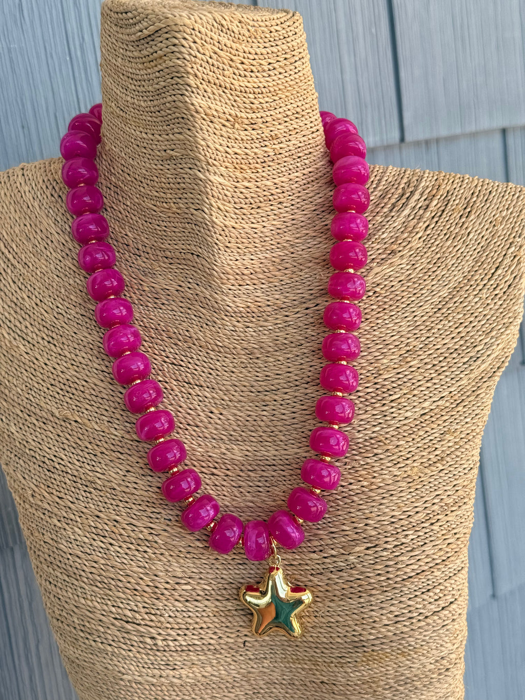 Fuchsia Beaded Chunky Star Necklace