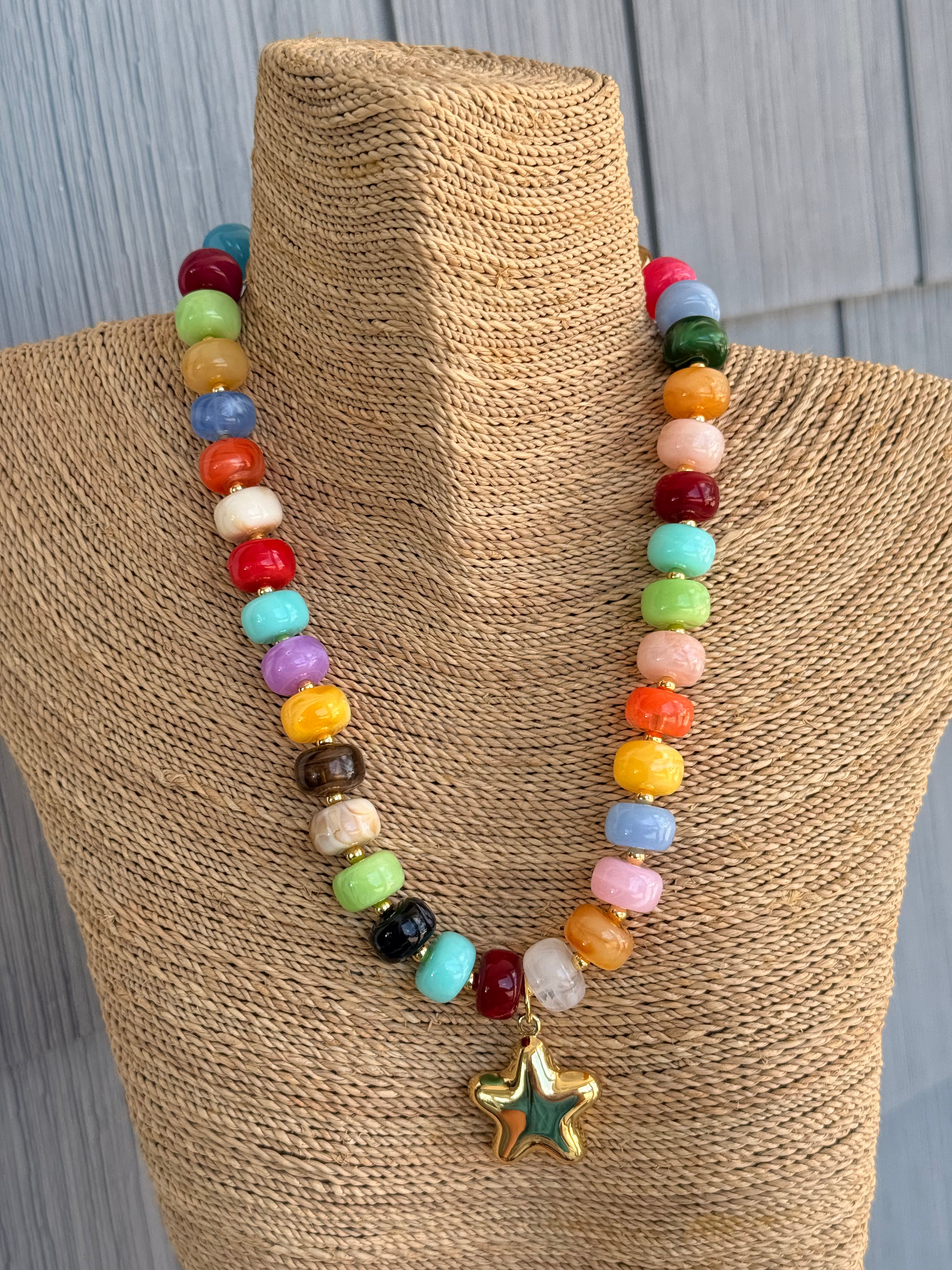 Multicolor Beaded Chunky Star Necklace
