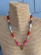 Beaded Heart Necklace - Pink & Blue
