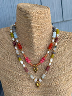 Beaded Heart Necklace - Pink & Blue