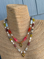 Beaded Heart Necklace - Purple & Green