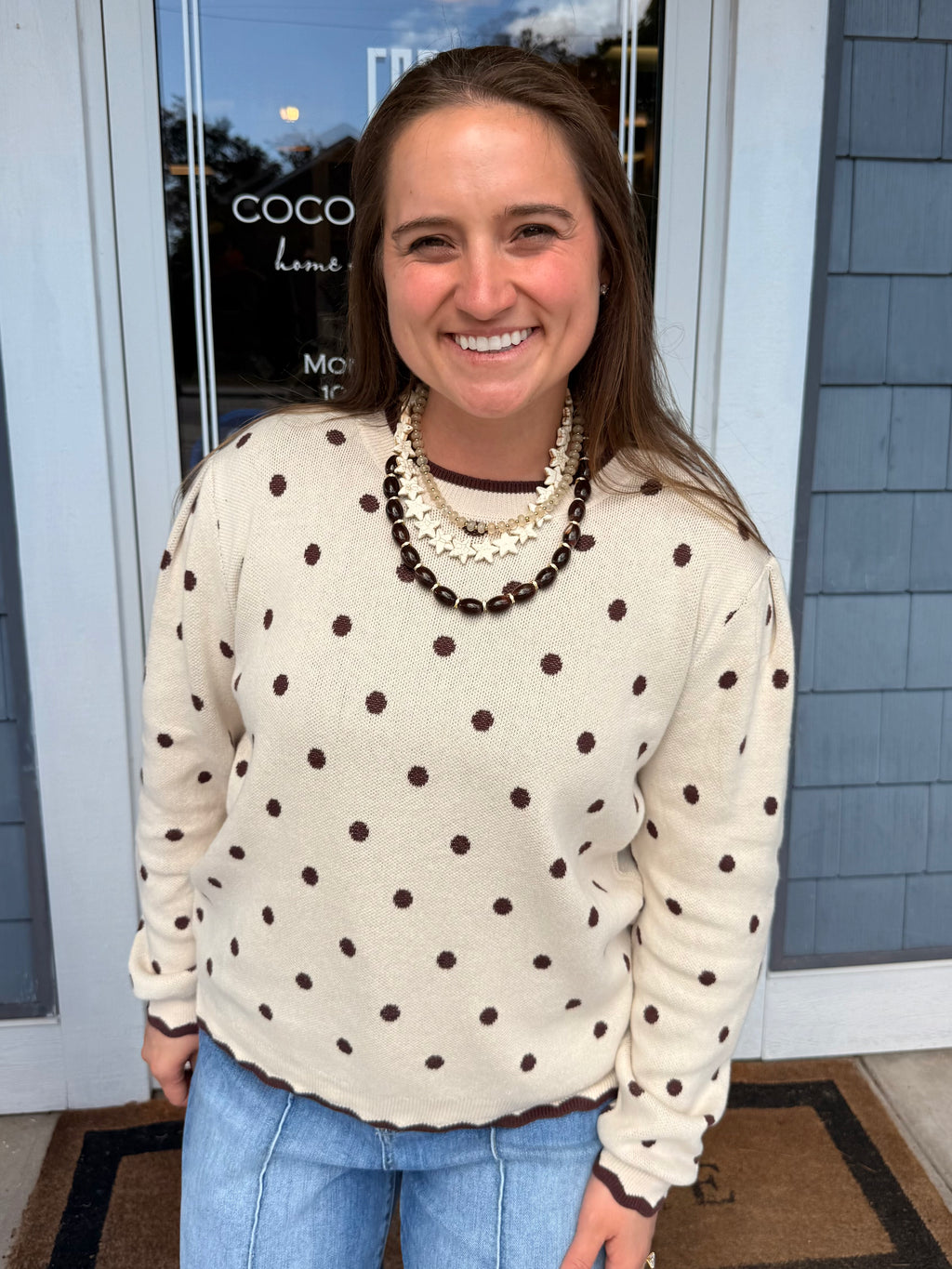Brown & Cream Polka Dot Sweater