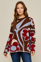 Brown Mix Floral Sweater Top