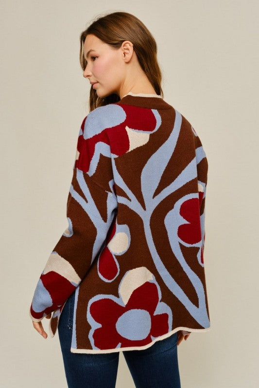 Brown Mix Floral Sweater Top