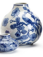 Large Round Blue & White hand Painted Vase With birds