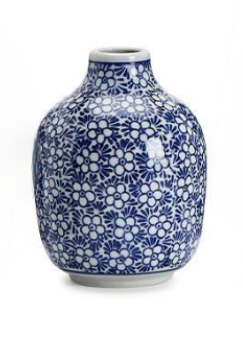 Medium Blue & White Hand Painted Mini Flower Vase