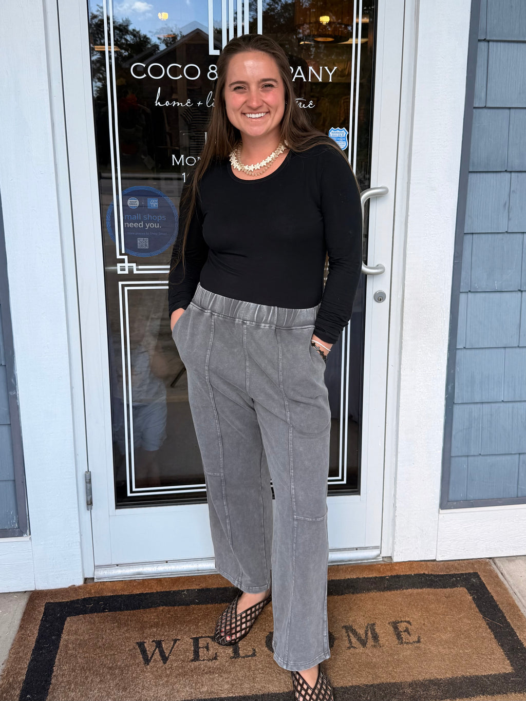 Grey Mineral Wash Elastic Pants
